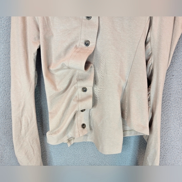 Anne Isabella Beige Asymmetrical Womens Shirt Sz S Button Front Long Sleeve - Picture 4 of 15